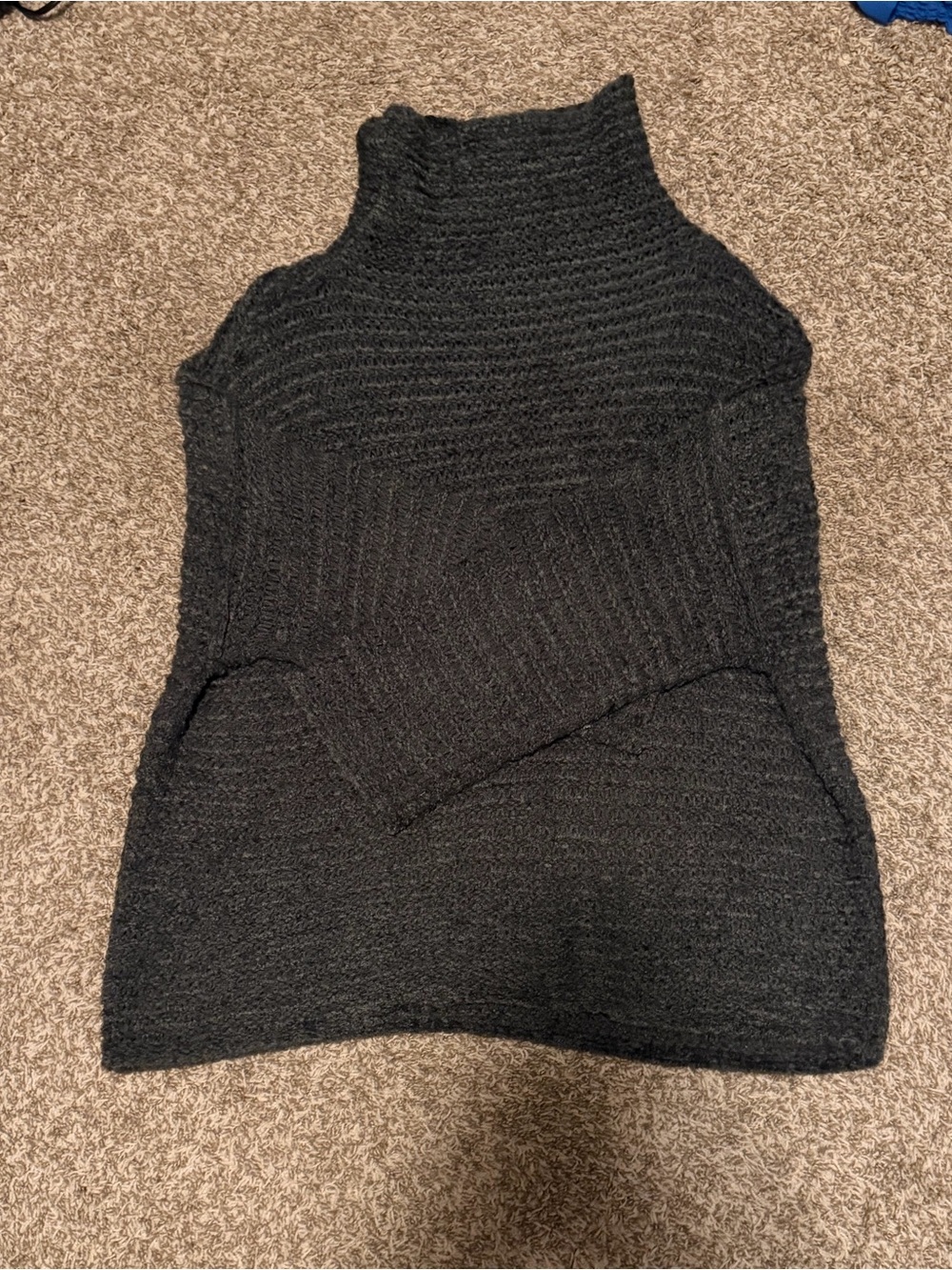 Grey Ribbed Knit Turtleneck Sweater